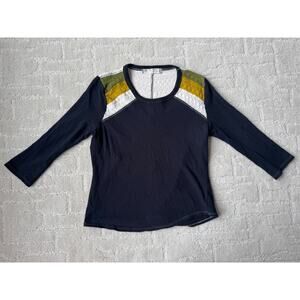 Free People In Rainbows Top Crochet Knit Jersey Top Combo Women's